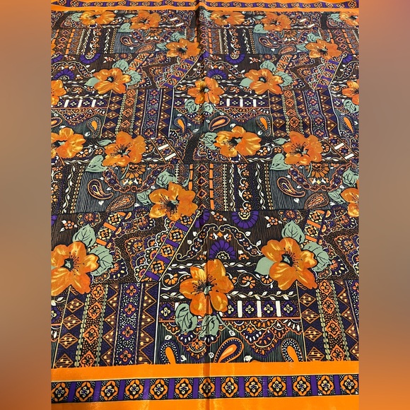 Square Silk Scarf 31” x 31” Orange / Purple Floral & Paisley Design - Picture 3 of 12